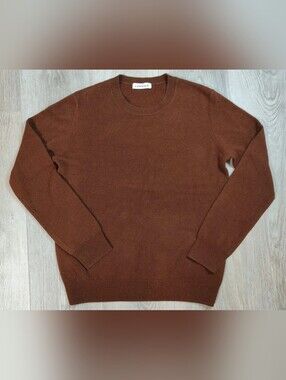 Lanpulux Women's 100% Wool Brown Crew Neck Sweater Size M